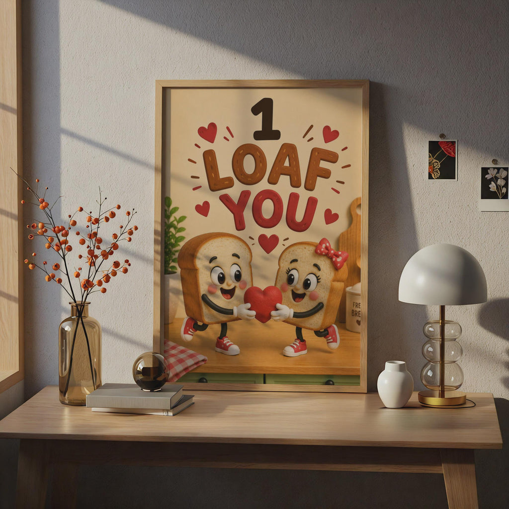 1 Loaf You Bread Pun Poster, Whimsical Kitchen Wall Art, Food Humor Print