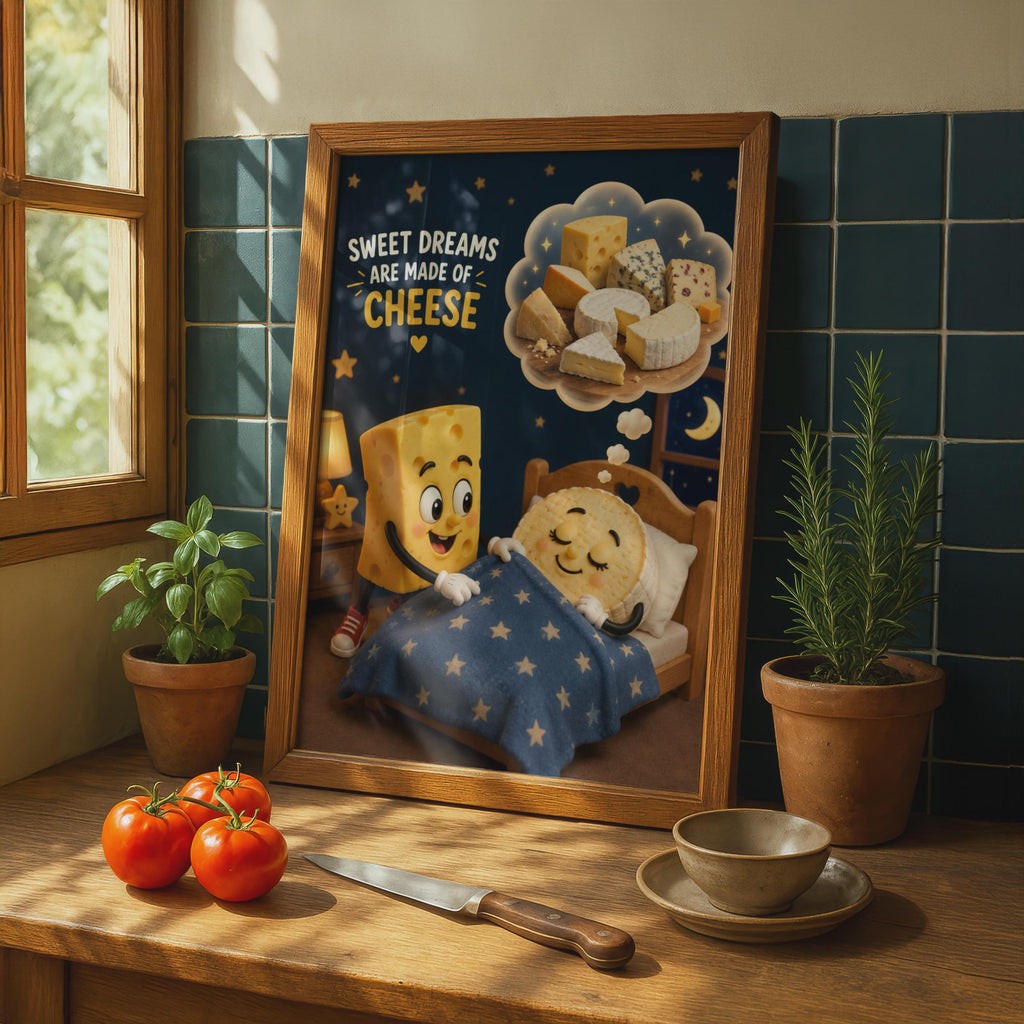 Sweet Dreams Are Made of Cheese Poster, Funny Food Quote, Cheese Lover Wall Art