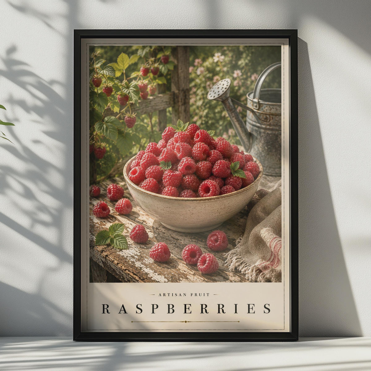 Raspberry Artisan Fruit Poster, Vintage Kitchen Wall Art, Rustic Garden Print, Red Berry Decor