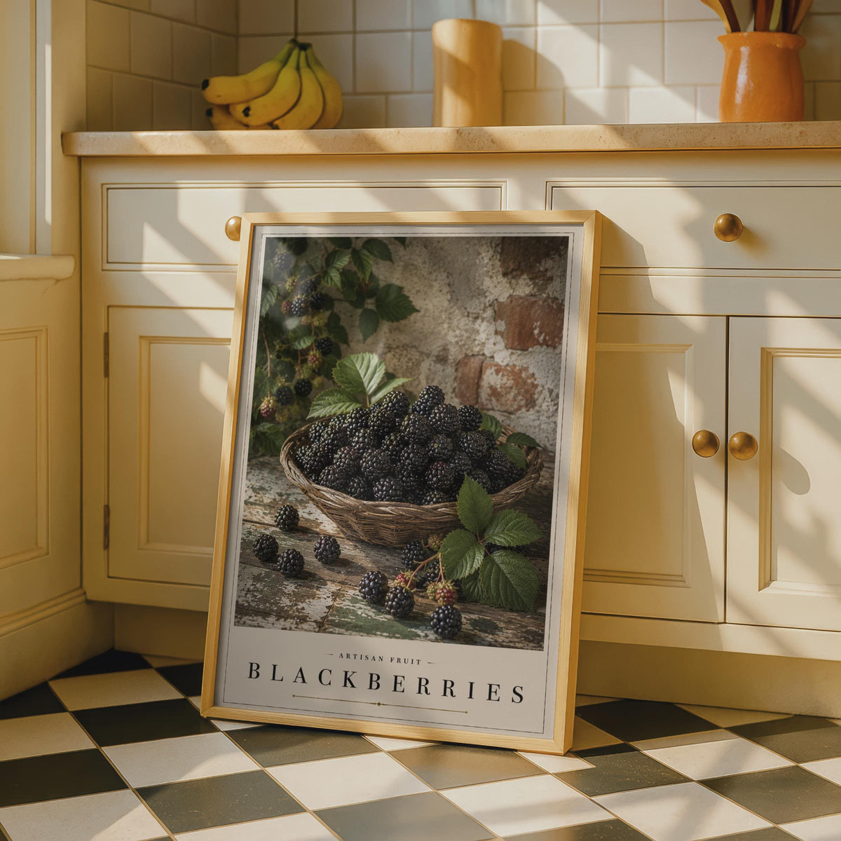 Blackberry Rustic Kitchen Poster, Artisan Fruit Wall Art, Botanical Food Print, Farmhouse Decor