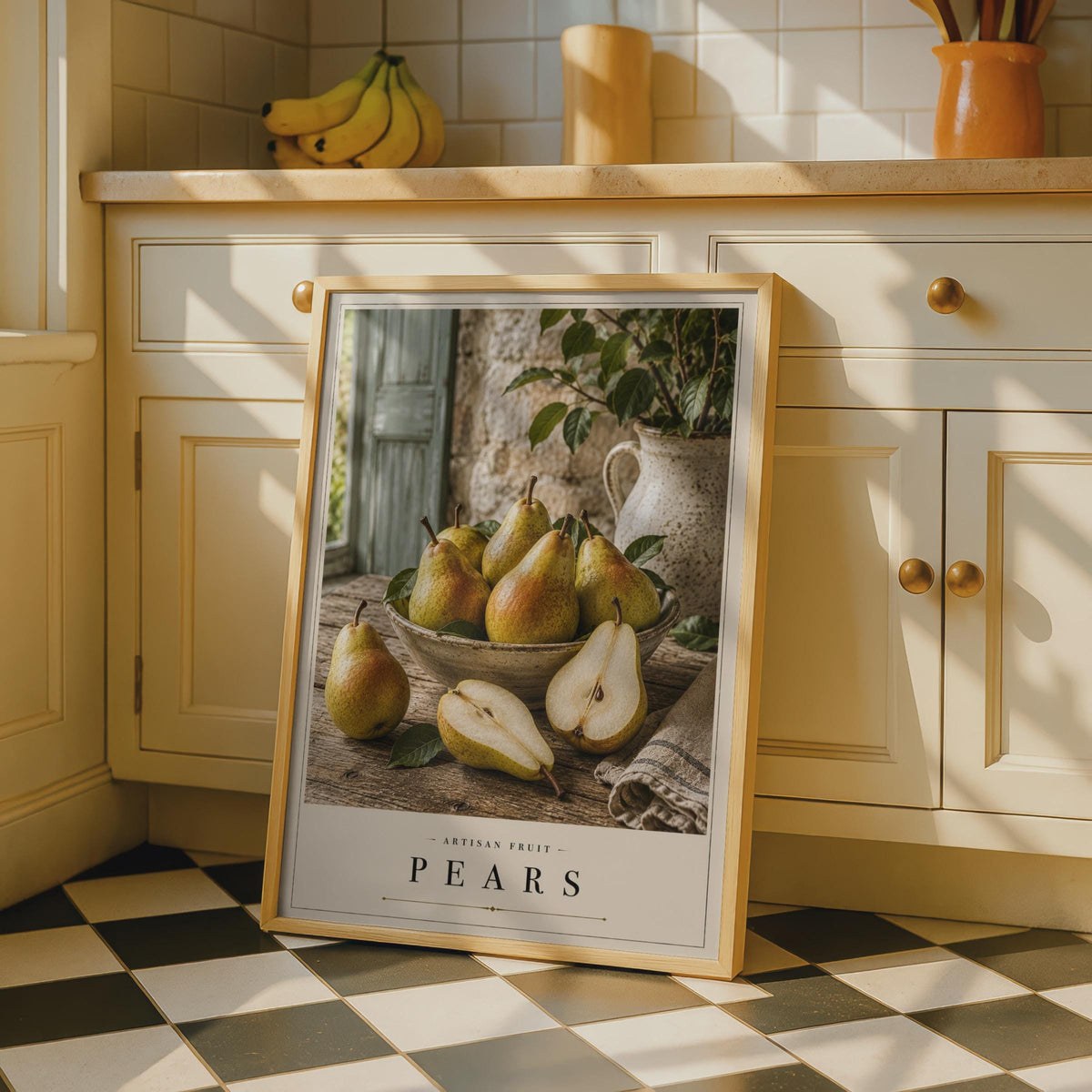 Pears Artisan Fruit Poster, Rustic Kitchen Wall Art, Farmhouse Food Print, Still Life
