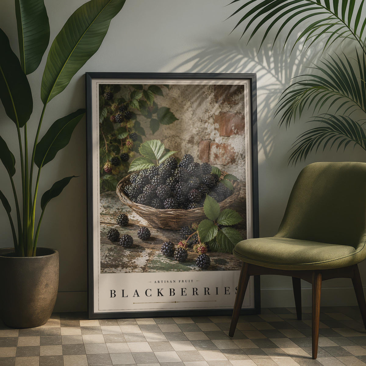 Blackberry Rustic Kitchen Poster, Artisan Fruit Wall Art, Botanical Food Print, Farmhouse Decor