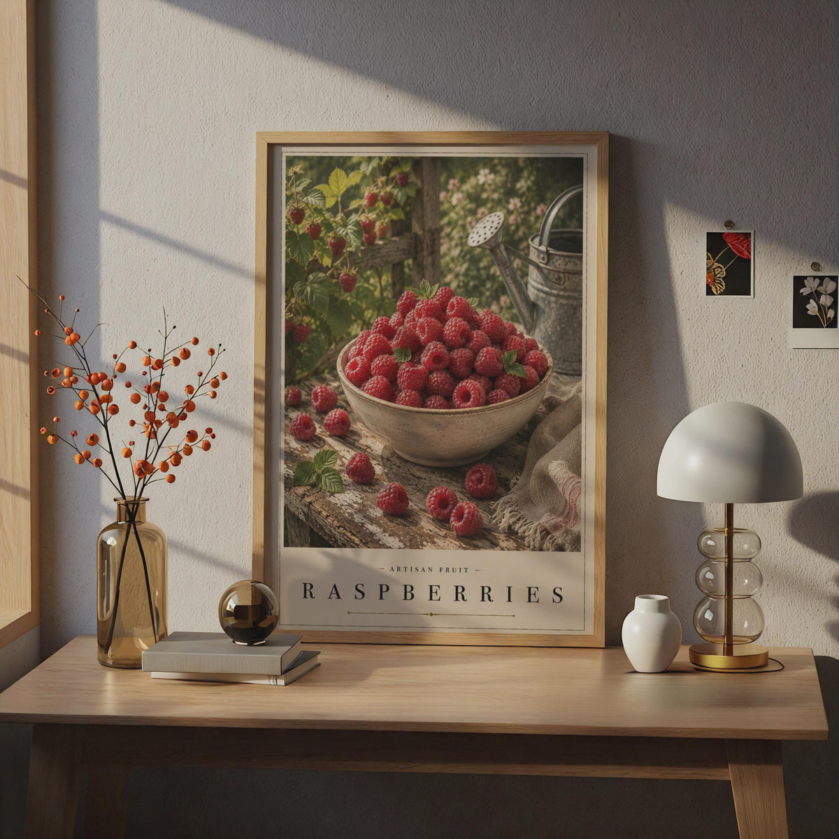 Raspberry Artisan Fruit Poster, Vintage Kitchen Wall Art, Rustic Garden Print, Red Berry Decor