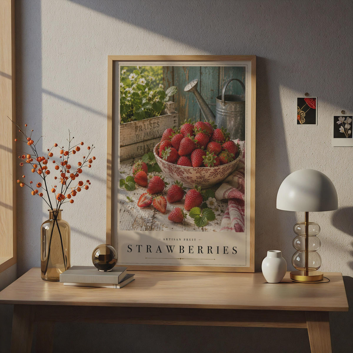 Strawberry Kitchen Poster, Artisan Fruit Rustic French Country Wall Art, Cottage Home Decor
