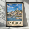 Marseille Vieux-Port Travel Poster, Notre Dame de la Garde Wall Art, Vintage France Print