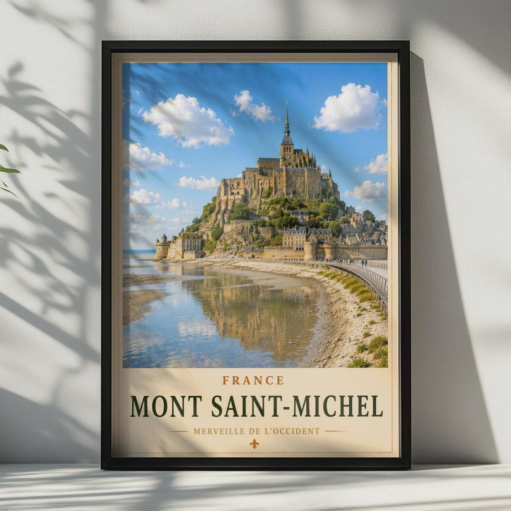 Mont Saint-Michel France Travel Poster, Normandy Abbey Wall Art, French Landmark Print