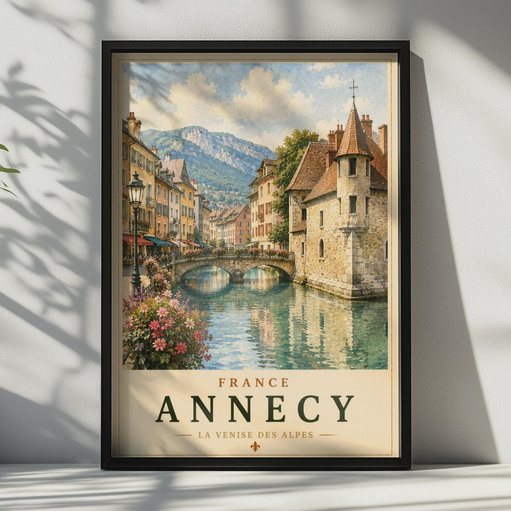 Annecy France Travel Poster, La Venise des Alpes, French Alps Wall Art Print