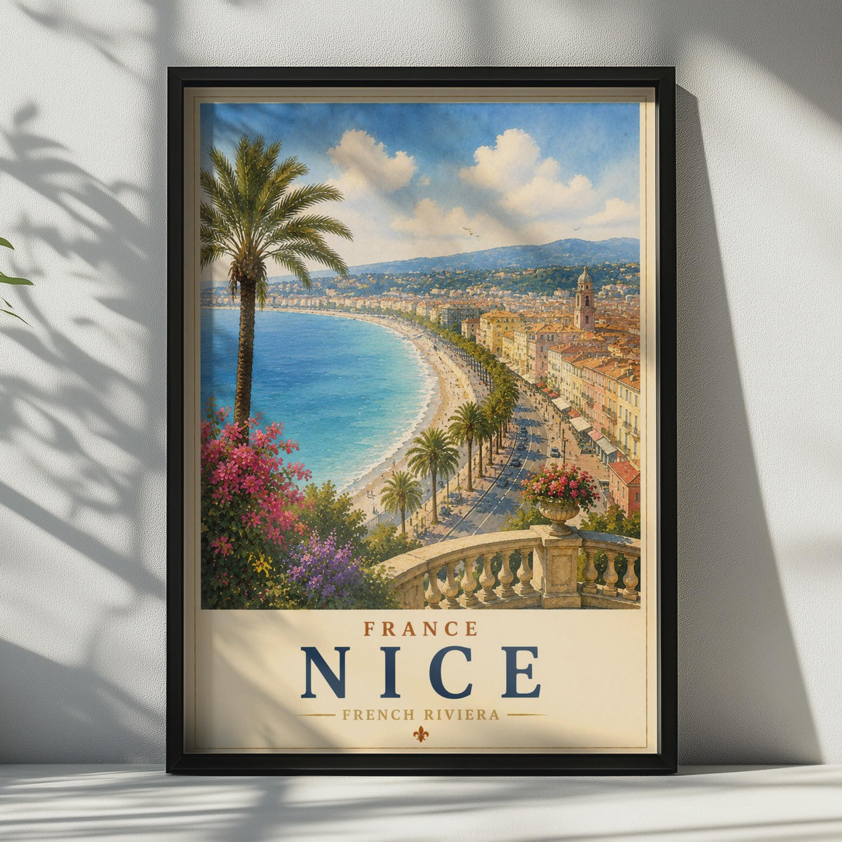Nice France Poster, French Riviera Travel Wall Art, Promenade des Anglais, Cote d'Azur Print