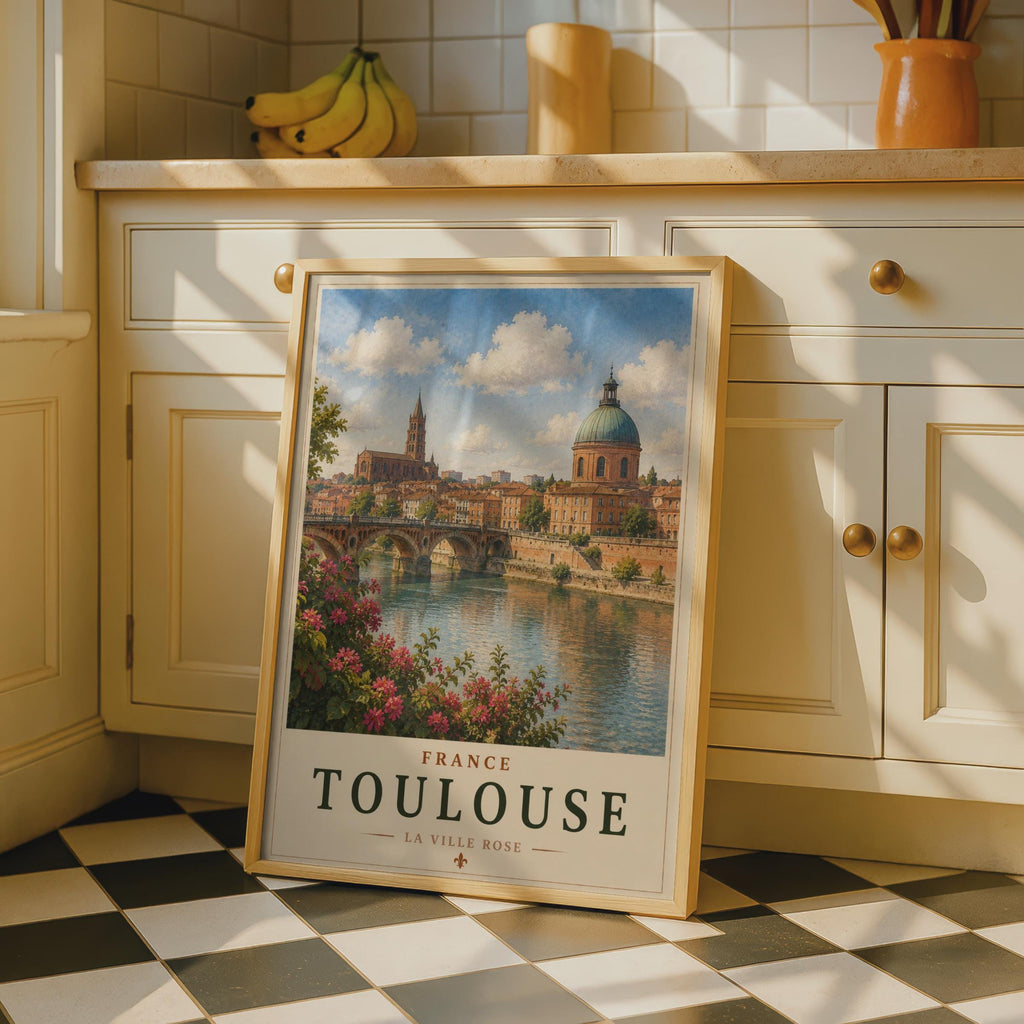 Toulouse France Travel Poster, La Ville Rose Garonne River Vintage Wall Art