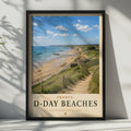 D-Day Beaches Normandy France Travel Poster, WWII Wall Art, Vintage Coastal Print