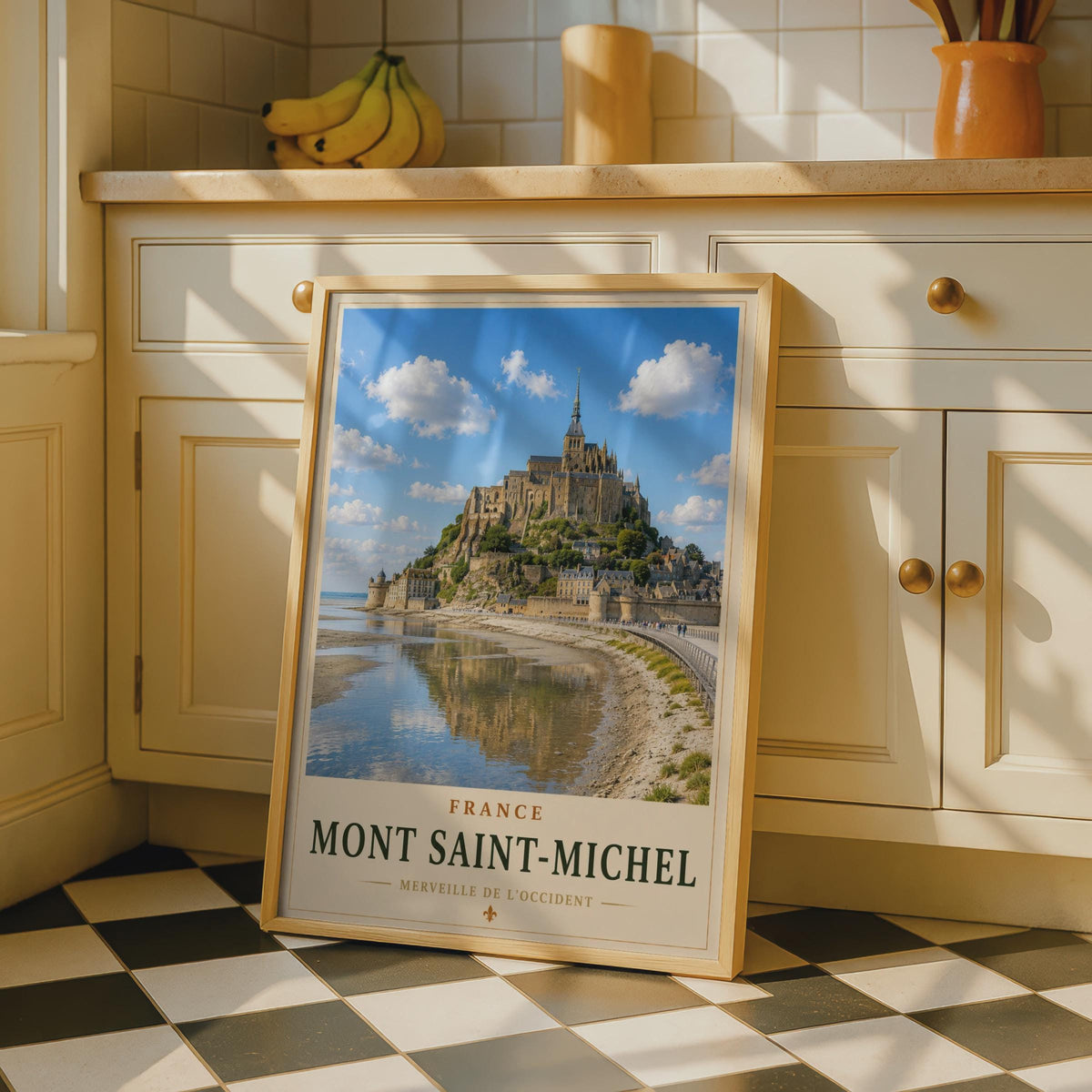 Mont Saint-Michel France Travel Poster, Normandy Abbey Wall Art, French Landmark Print