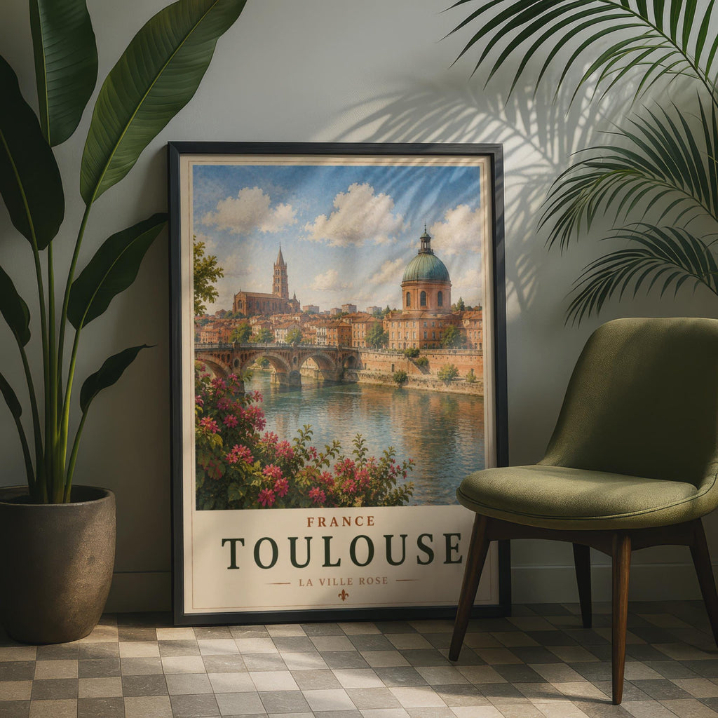 Toulouse France Travel Poster, La Ville Rose Garonne River Vintage Wall Art