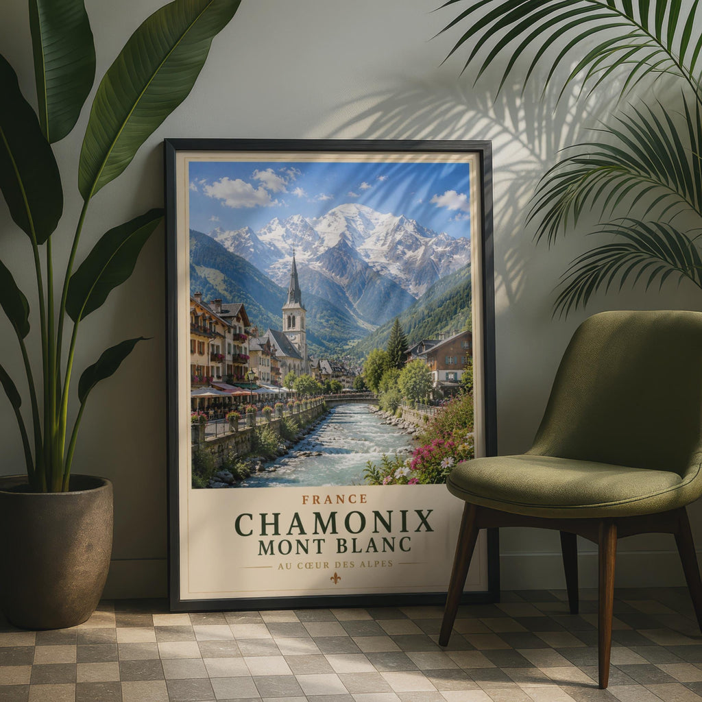 Chamonix Mont Blanc Poster, French Alps Travel Wall Art, France Mountain Print