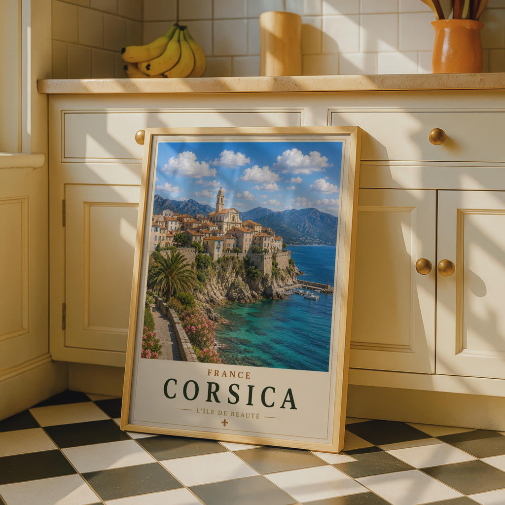 Corsica France Travel Poster, Mediterranean Coastal Wall Art, French Island Print