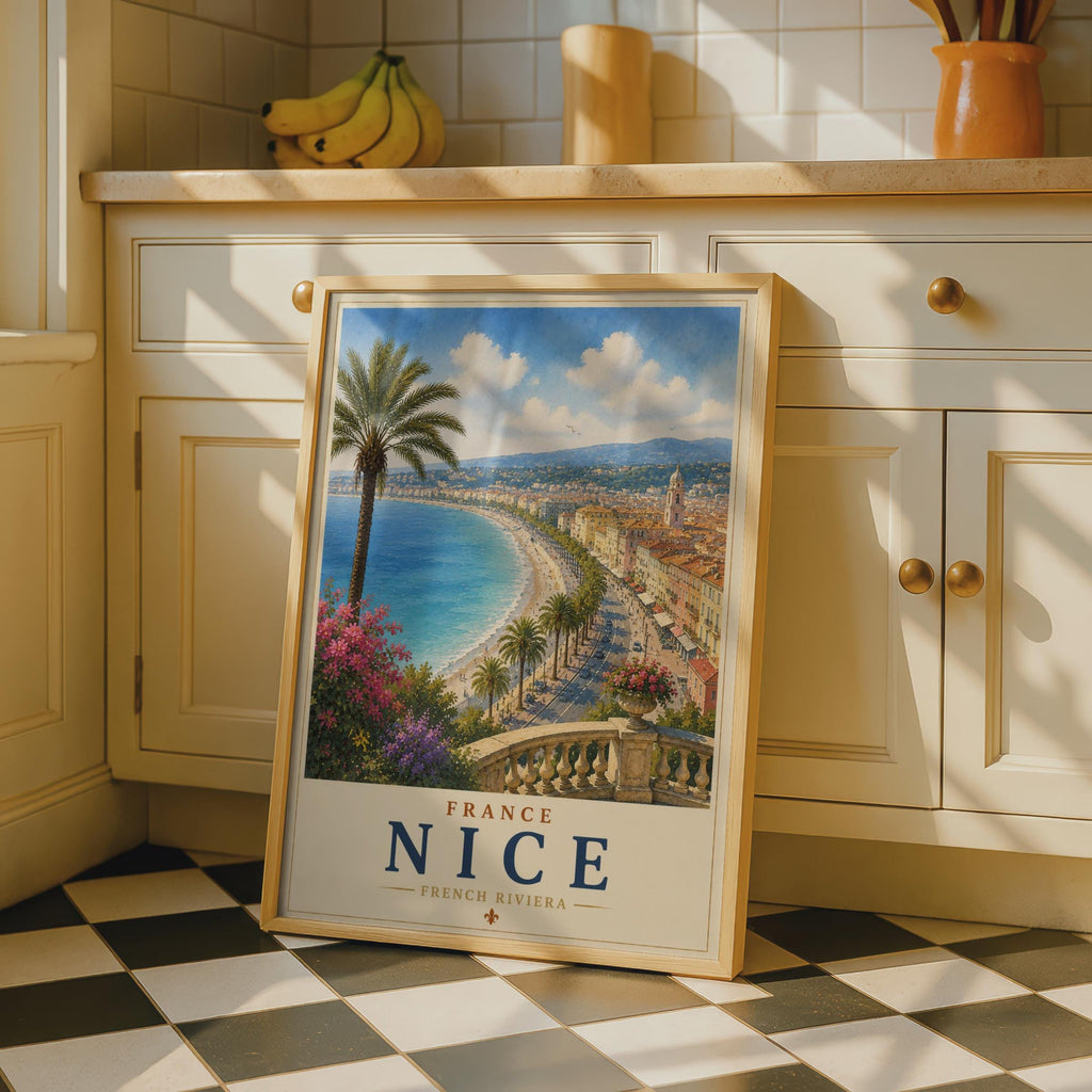 Nice France Poster, French Riviera Travel Wall Art, Promenade des Anglais, Cote d'Azur Print