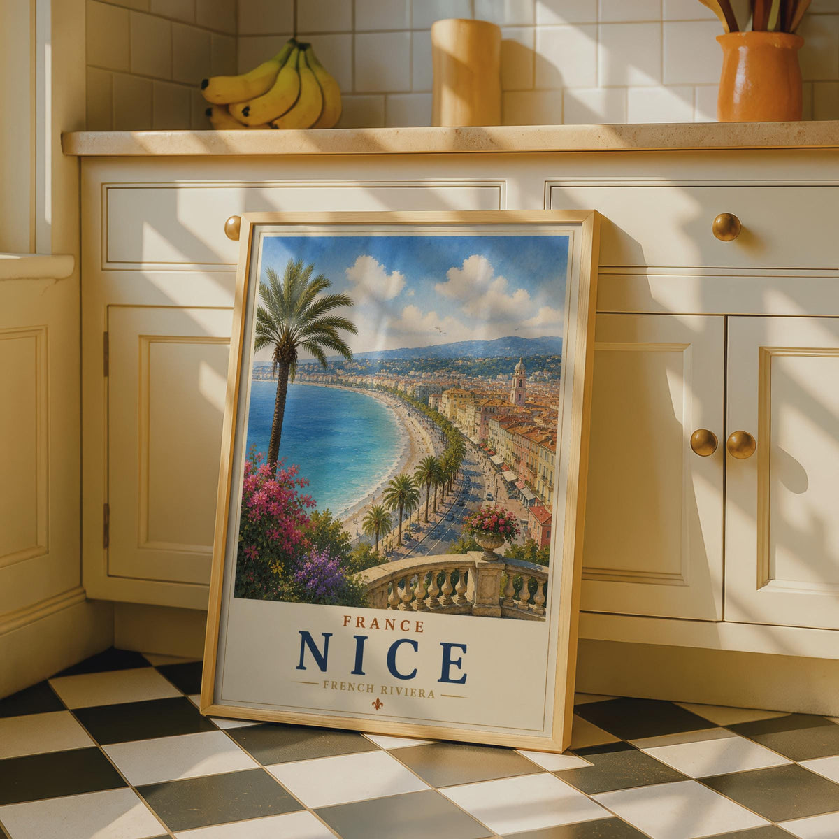 Nice France Poster, French Riviera Travel Wall Art, Promenade des Anglais, Cote d'Azur Print