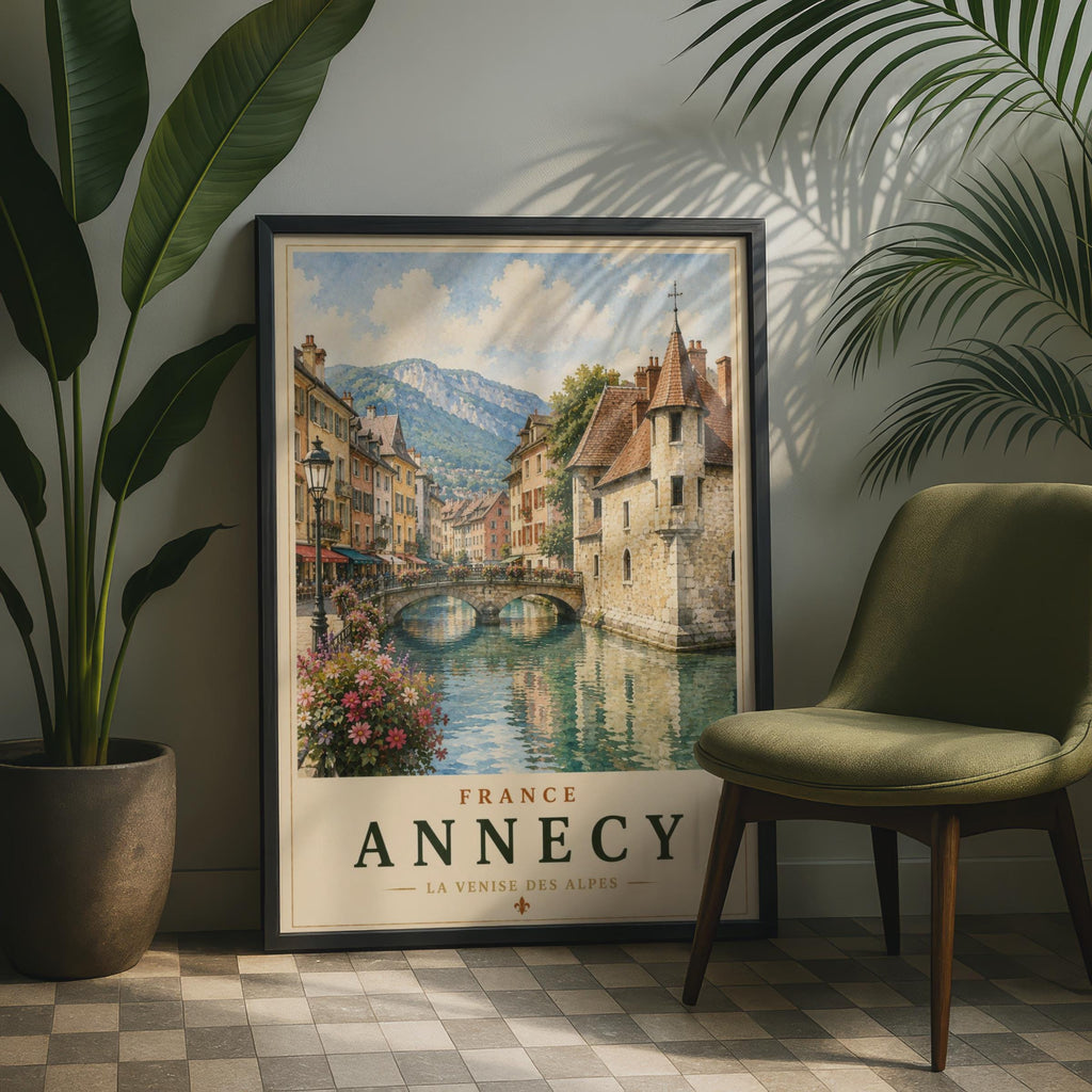 Annecy France Travel Poster, La Venise des Alpes, French Alps Wall Art Print