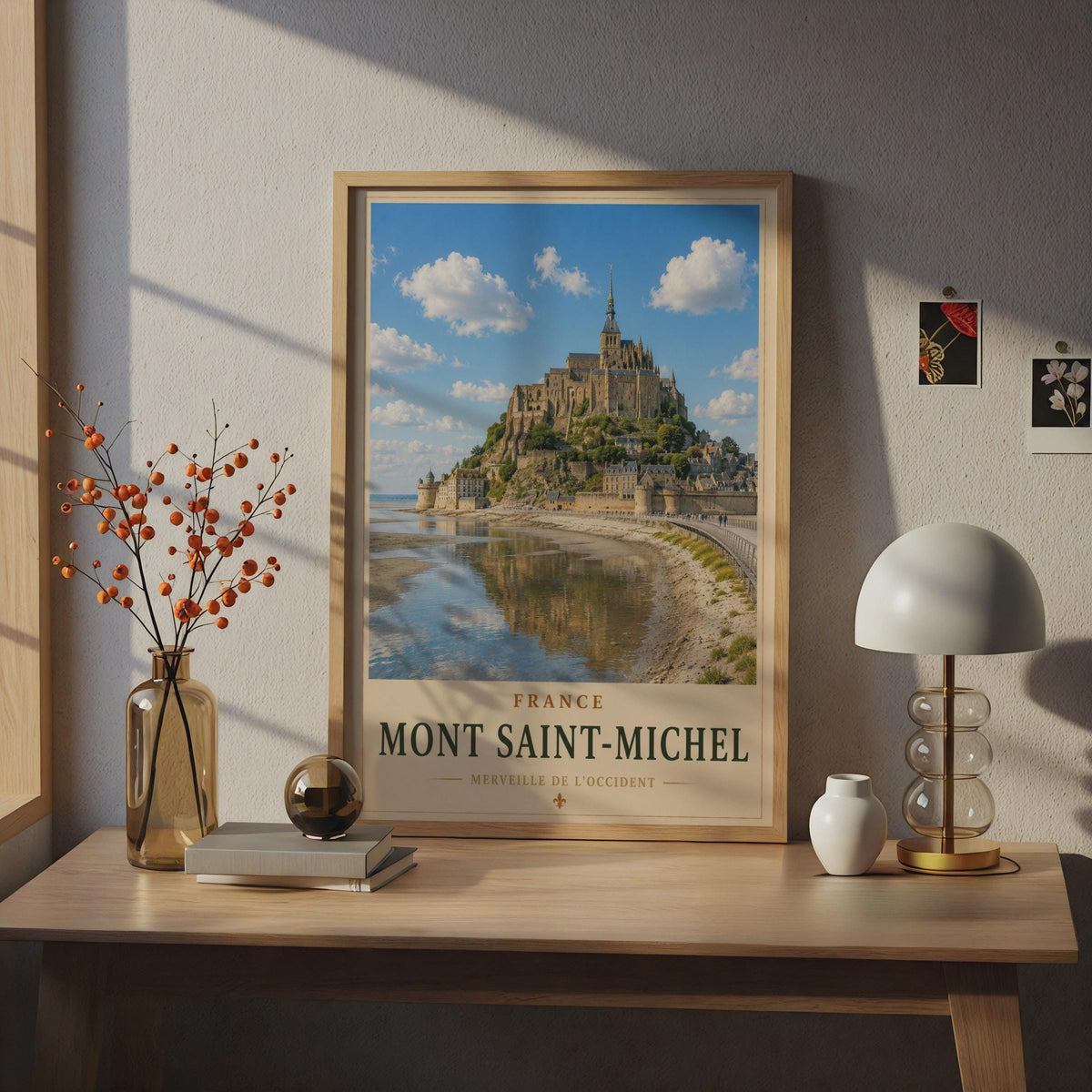 Mont Saint-Michel France Travel Poster, Normandy Abbey Wall Art, French Landmark Print