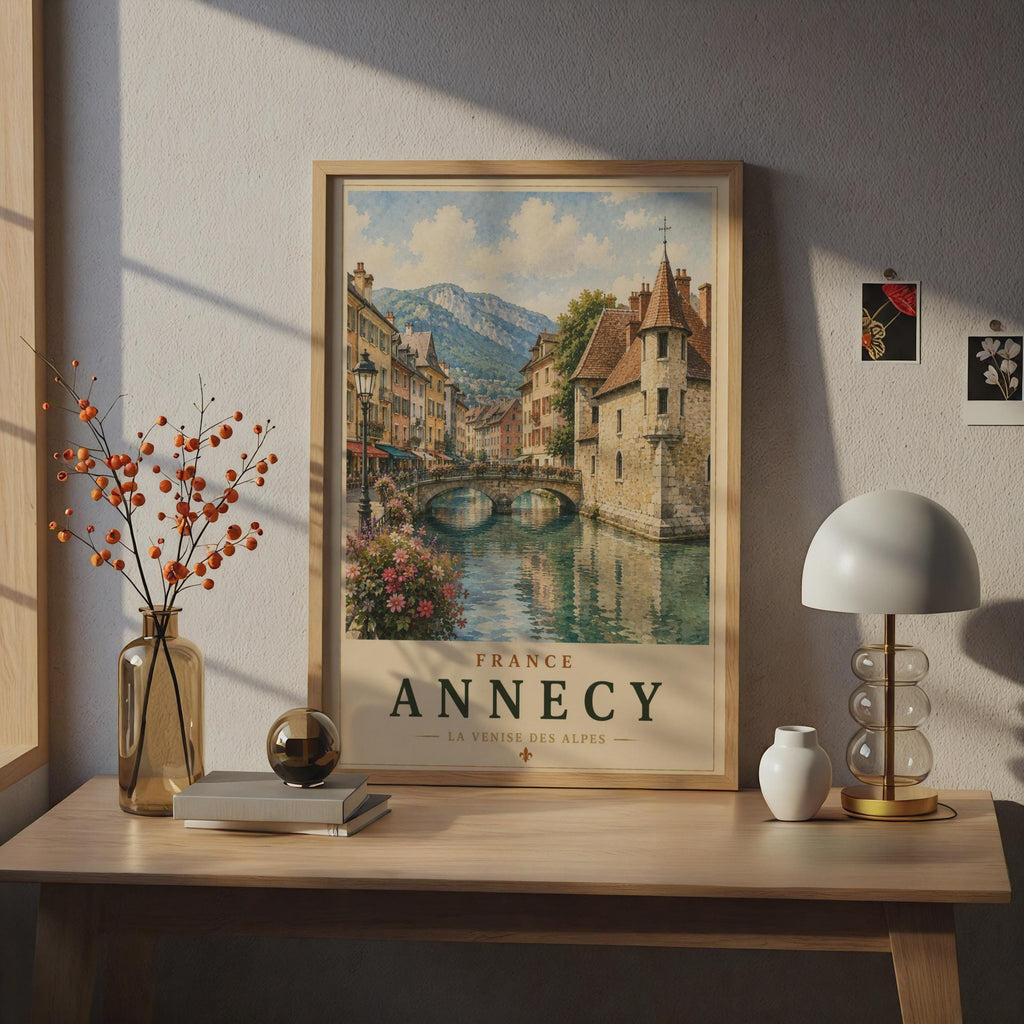 Annecy France Travel Poster, La Venise des Alpes, French Alps Wall Art Print