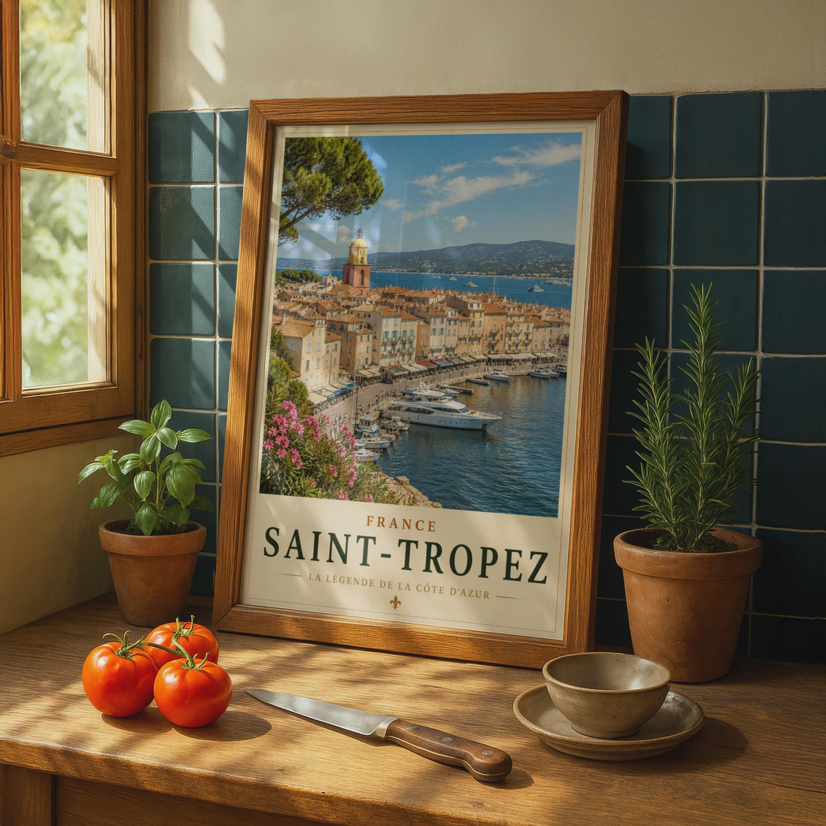 Saint-Tropez France Travel Poster, Cote d'Azur Harbour Wall Art, French Riviera