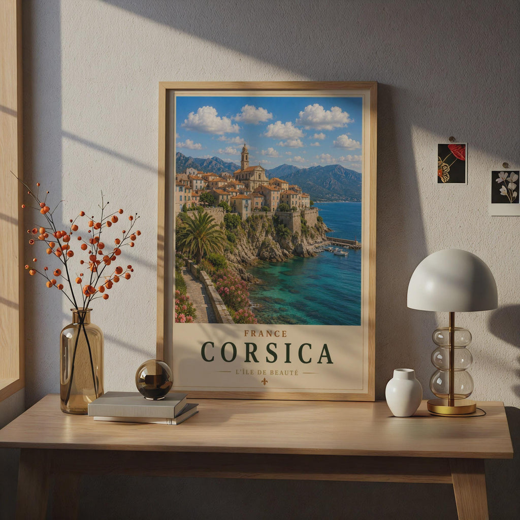 Corsica France Travel Poster, Mediterranean Coastal Wall Art, French Island Print