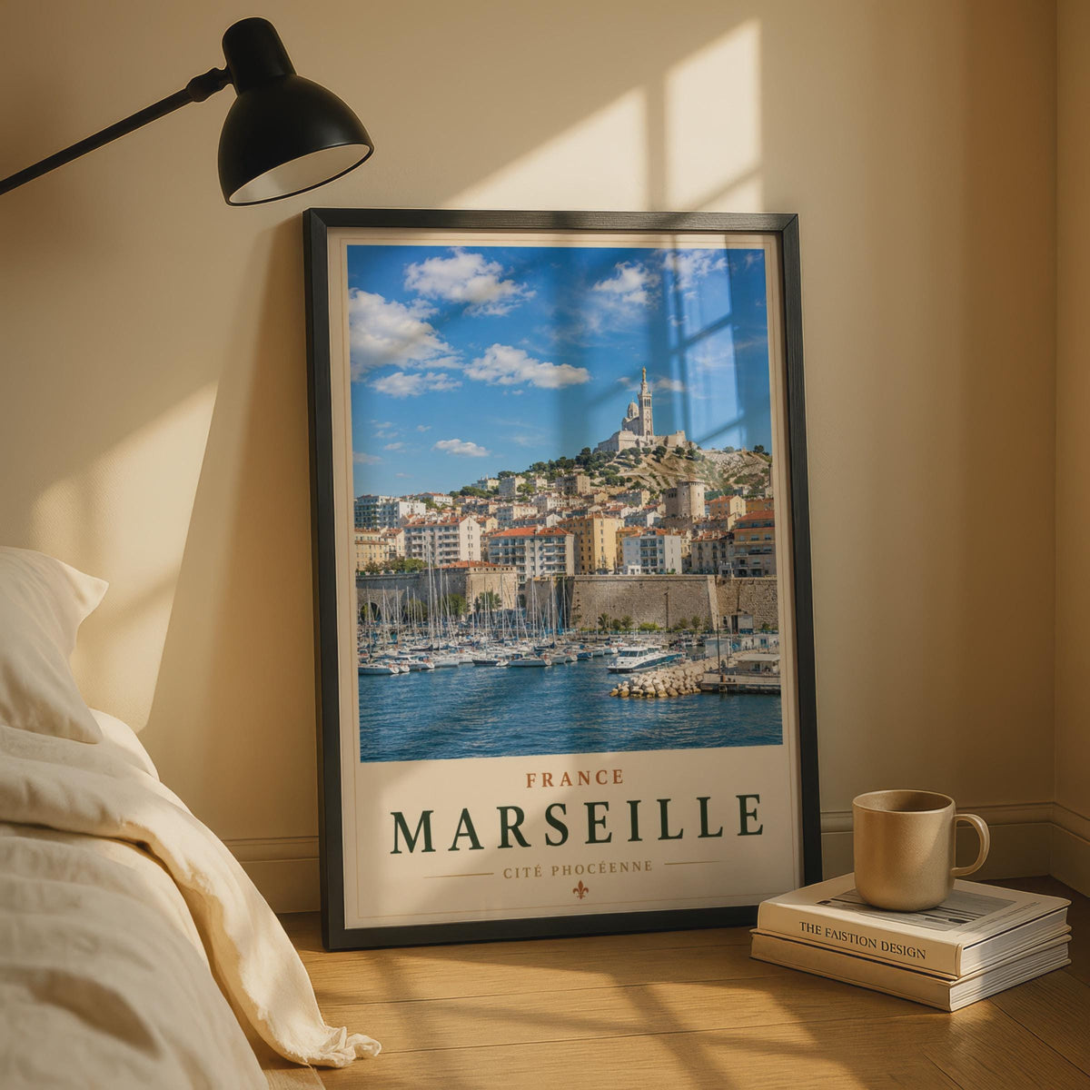 Marseille Vieux-Port Travel Poster, Notre Dame de la Garde Wall Art, Vintage France Print