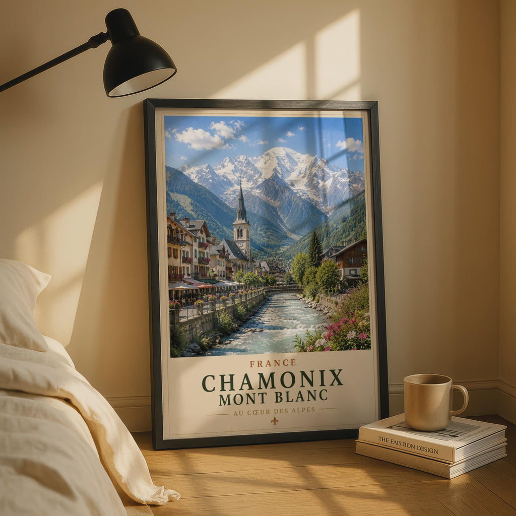 Chamonix Mont Blanc Poster, French Alps Travel Wall Art, France Mountain Print