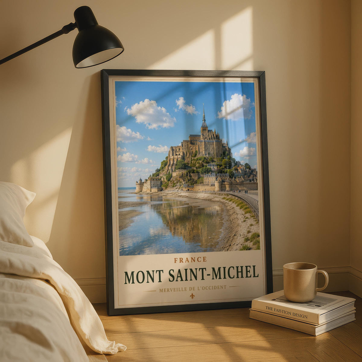 Mont Saint-Michel France Travel Poster, Normandy Abbey Wall Art, French Landmark Print