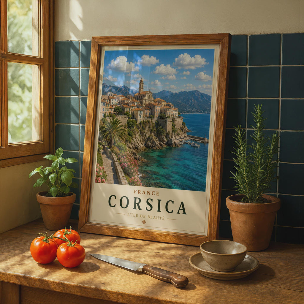 Corsica France Travel Poster, Mediterranean Coastal Wall Art, French Island Print