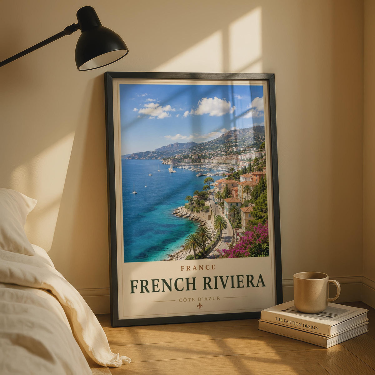 French Riviera Travel Poster, Cote d'Azur France Wall Art, Mediterranean Coast Print