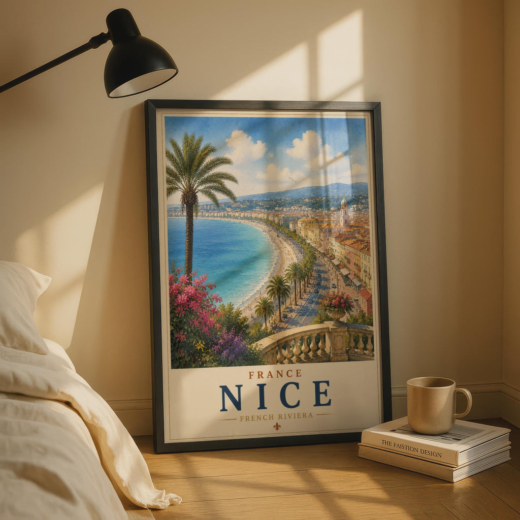Nice France Poster, French Riviera Travel Wall Art, Promenade des Anglais, Cote d'Azur Print