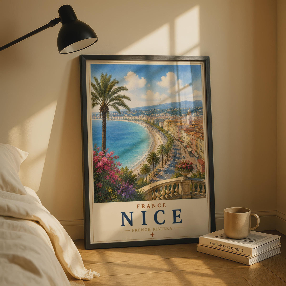 Nice France Poster, French Riviera Travel Wall Art, Promenade des Anglais, Cote d'Azur Print