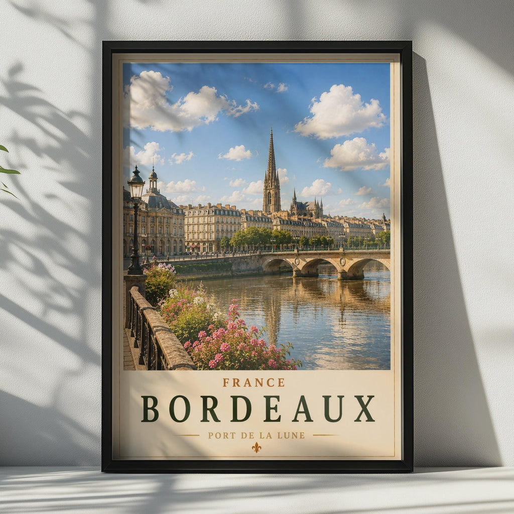 Bordeaux France Travel Poster, Port de la Lune Garonne River Wall Art Print