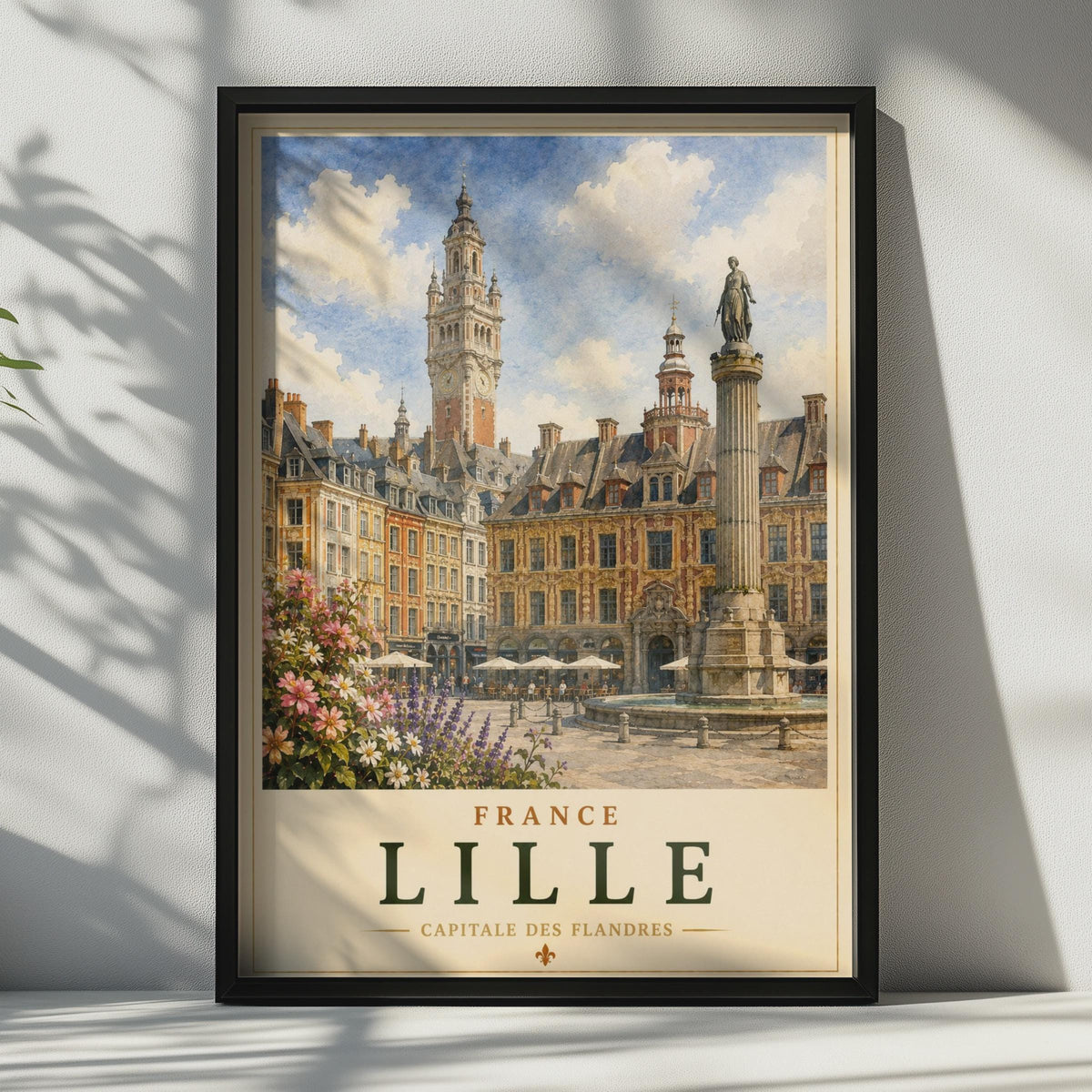 Lille France Travel Poster, Grand Place Watercolour Wall Art, Capitale des Flandres Print