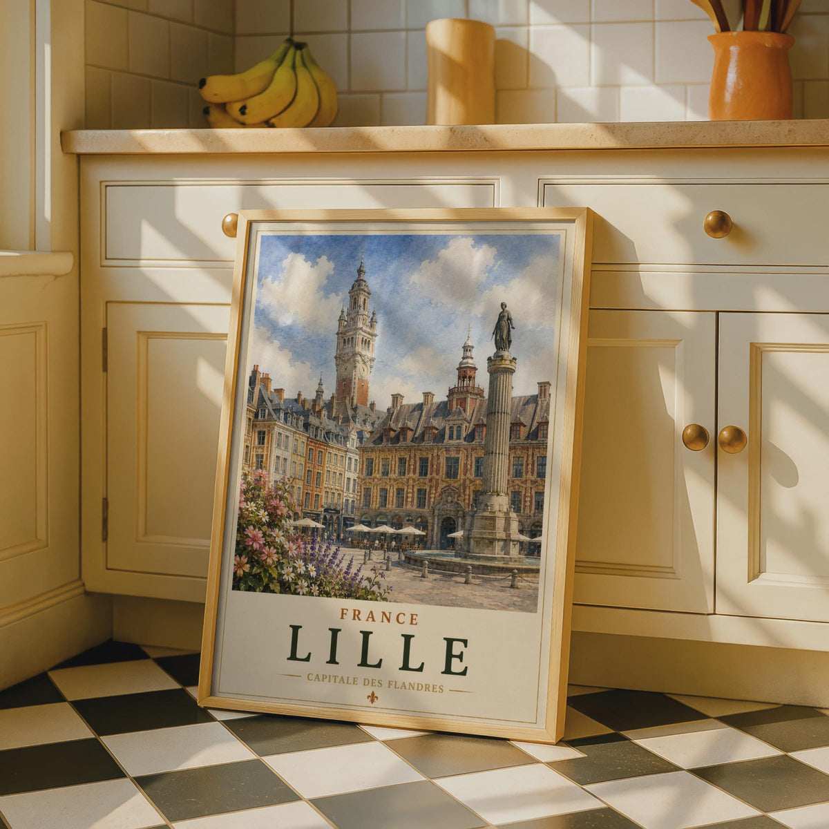Lille France Travel Poster, Grand Place Watercolour Wall Art, Capitale des Flandres Print