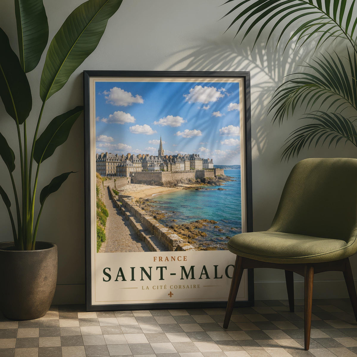 Saint-Malo France Travel Poster, Brittany Walled City Coastal Wall Art Print