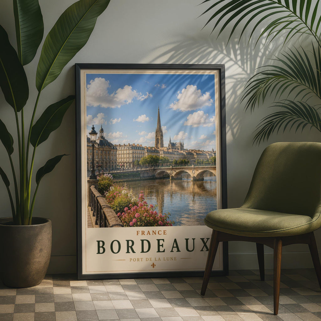 Bordeaux France Travel Poster, Port de la Lune Garonne River Wall Art Print
