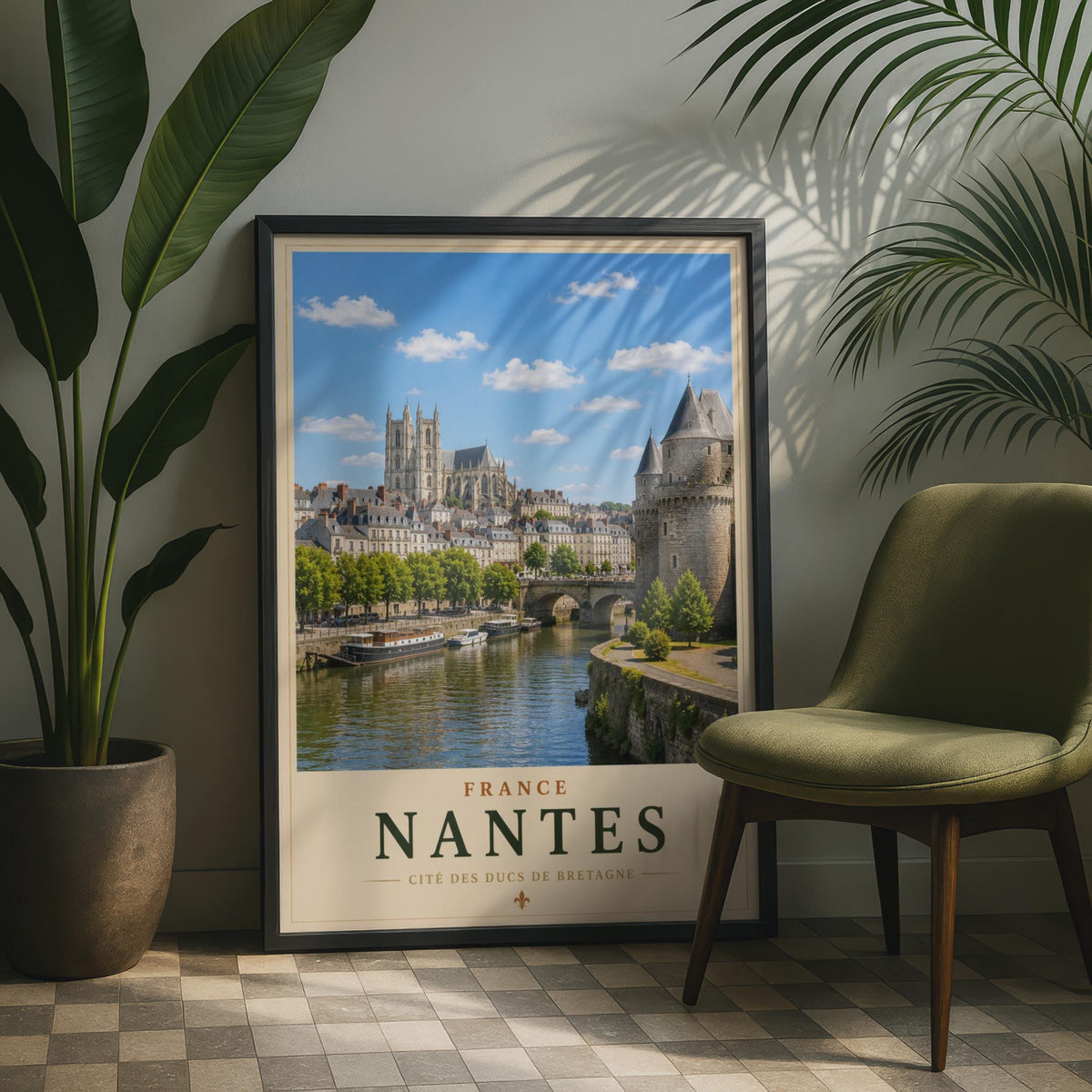 Nantes France Travel Poster, Cite des Ducs de Bretagne, French City Wall Art