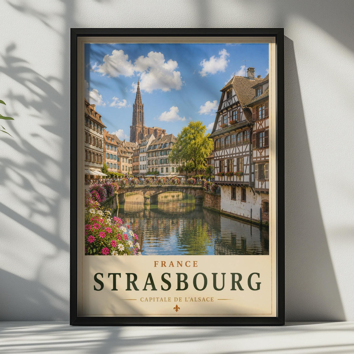 Strasbourg France Travel Poster, Alsace Canal Wall Art, French City Print, Vintage Style