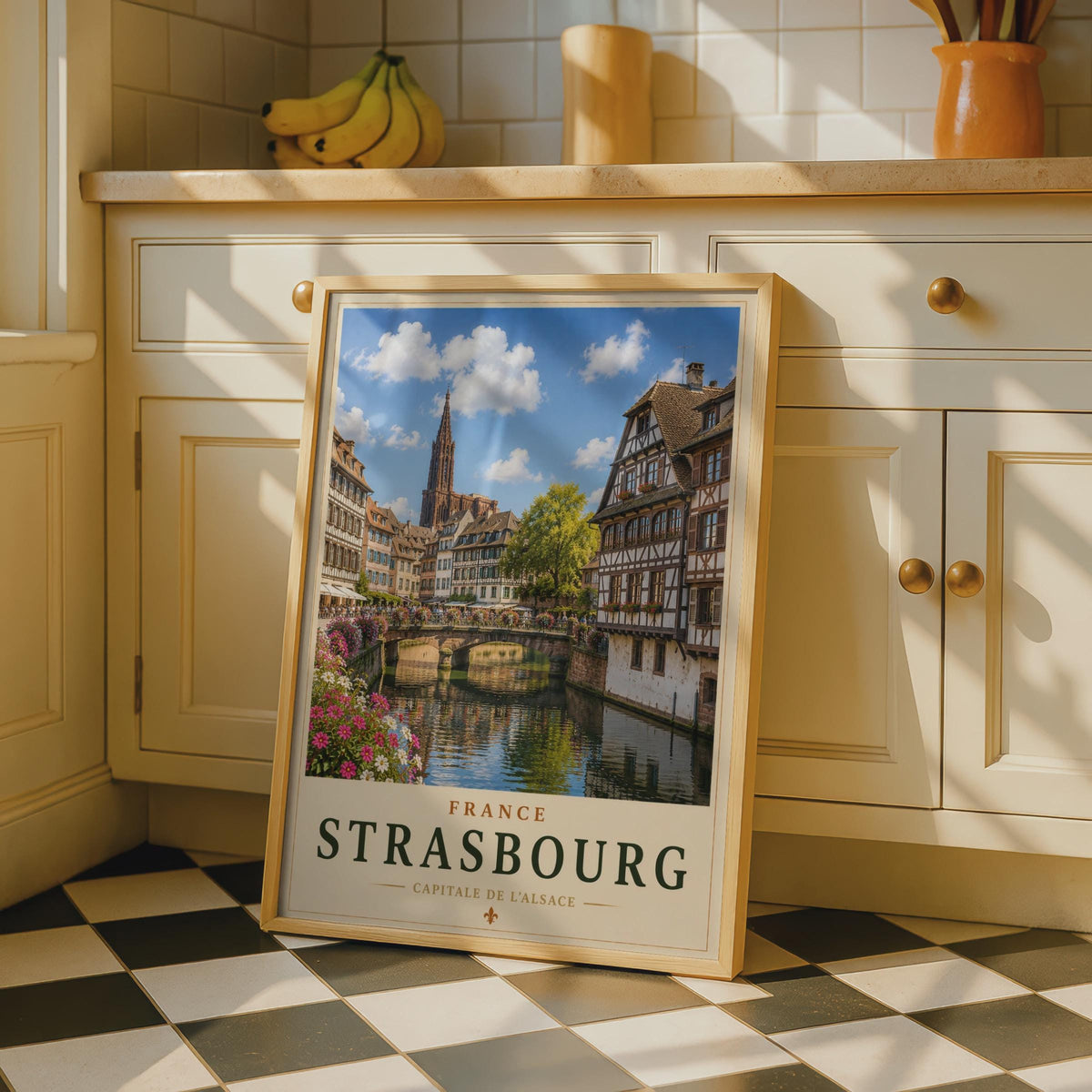 Strasbourg France Travel Poster, Alsace Canal Wall Art, French City Print, Vintage Style