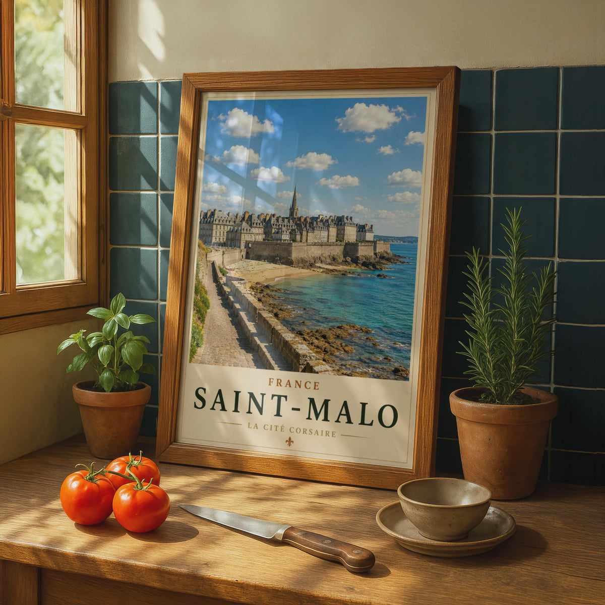 Saint-Malo France Travel Poster, Brittany Walled City Coastal Wall Art Print