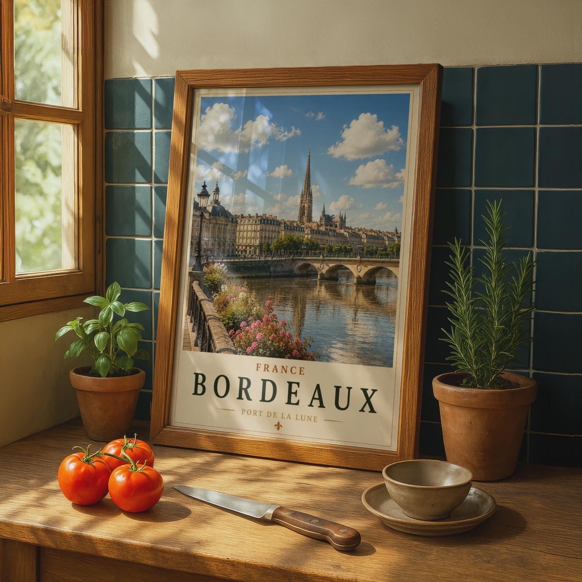 Bordeaux France Travel Poster, Port de la Lune Garonne River Wall Art Print