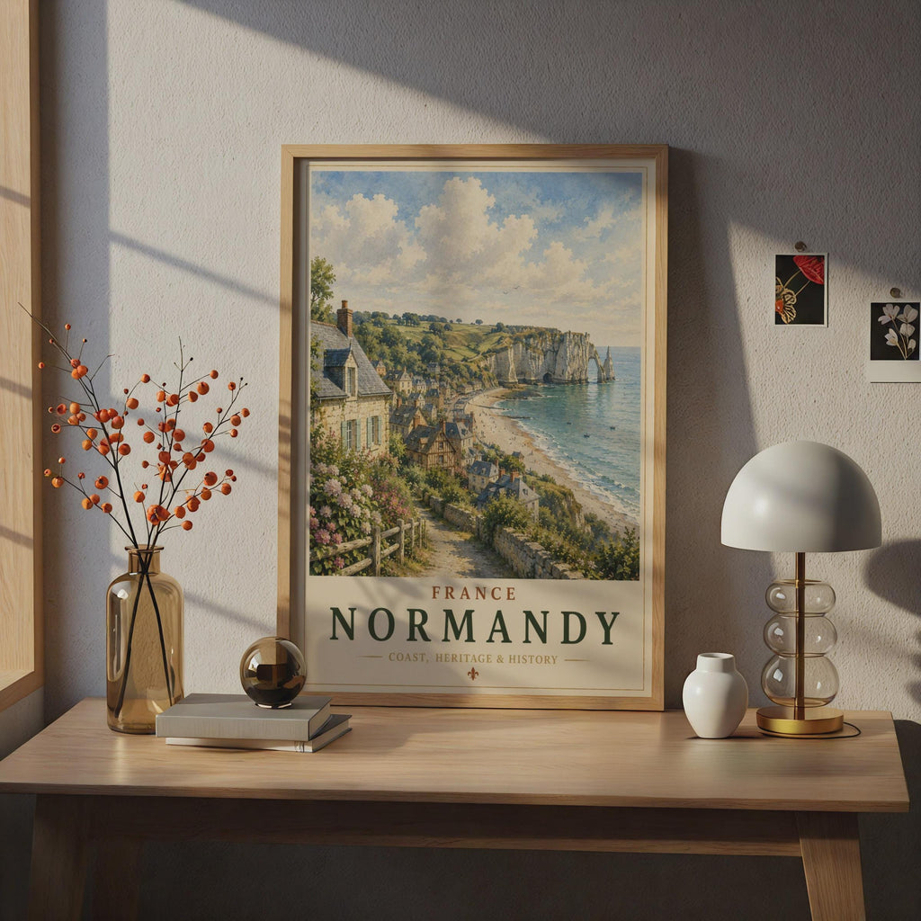 Normandy France Travel Poster, Vintage Coastal Wall Art, Etretat Cliffs, French Gift
