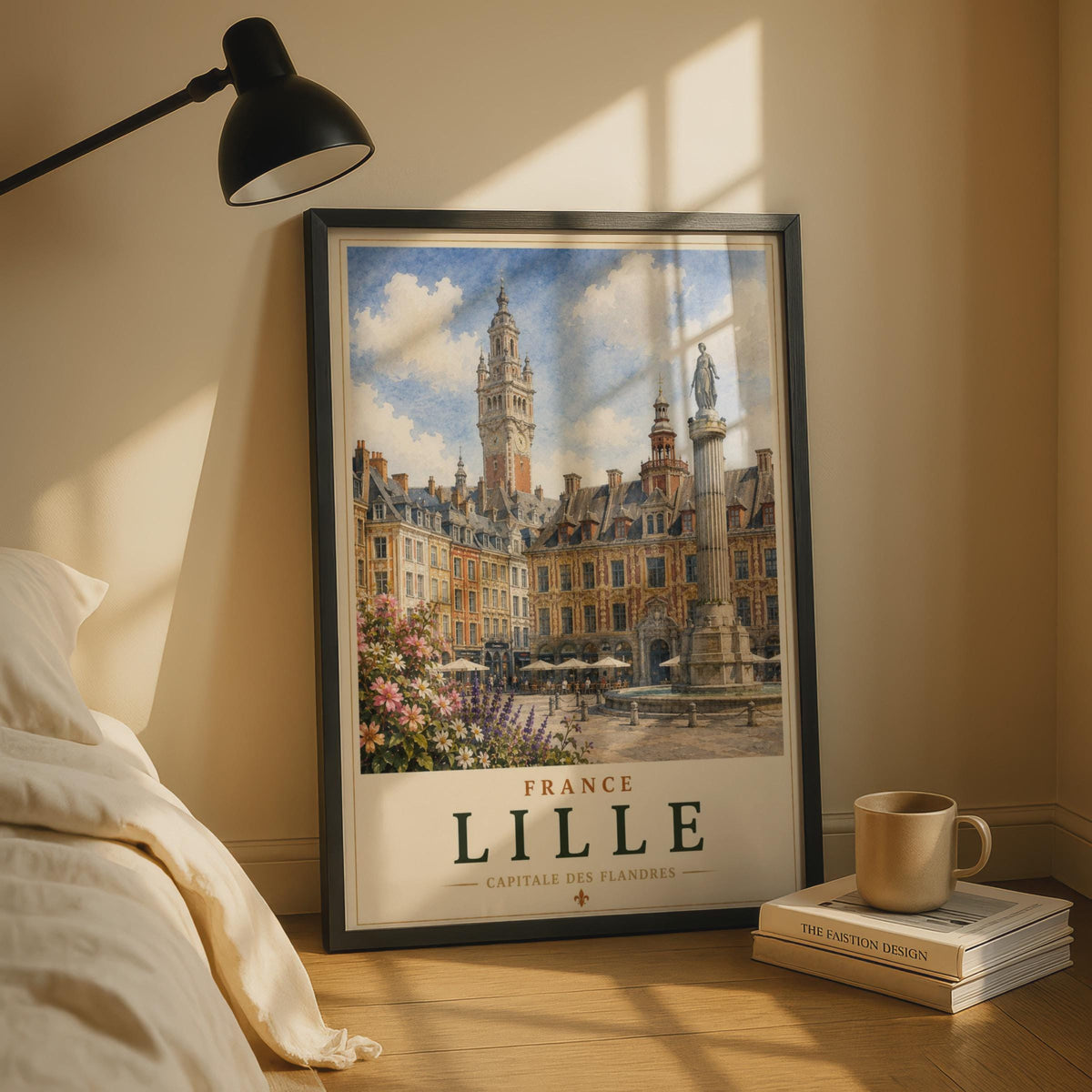 Lille France Travel Poster, Grand Place Watercolour Wall Art, Capitale des Flandres Print