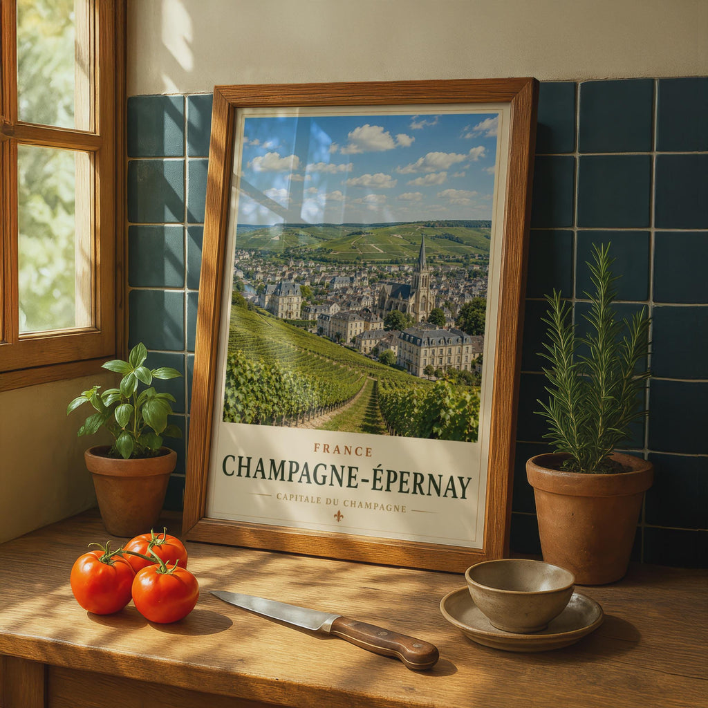Champagne Epernay France Travel Poster, Vineyard Wall Art, French Wine Region Print