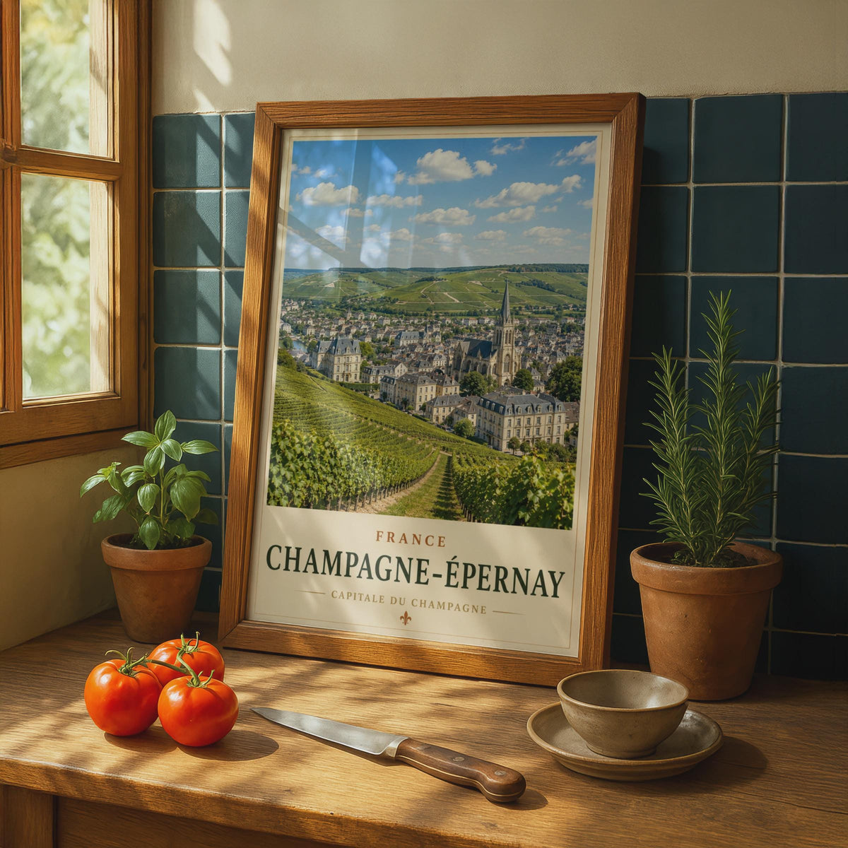 Champagne Epernay France Travel Poster, Vineyard Wall Art, French Wine Region Print