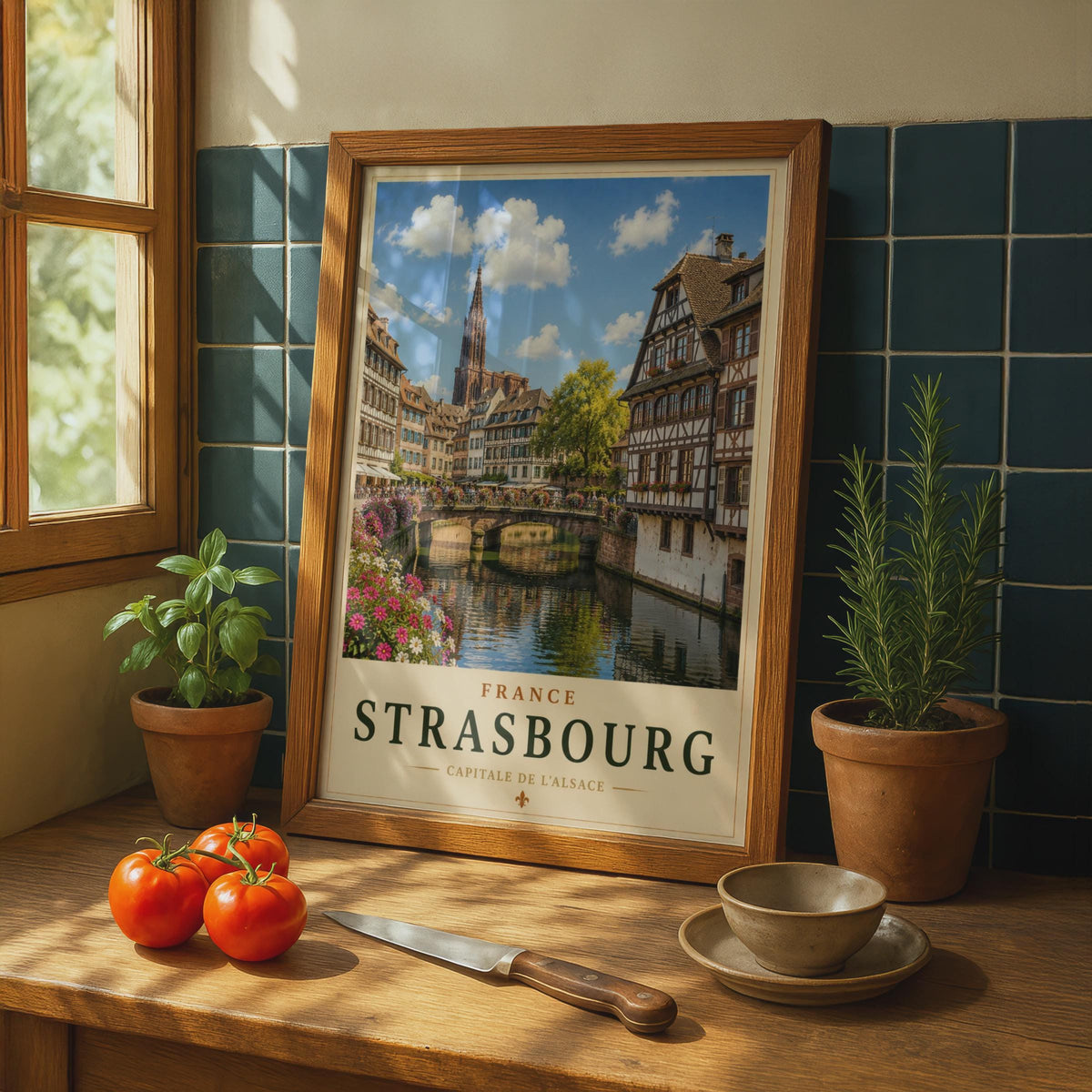 Strasbourg France Travel Poster, Alsace Canal Wall Art, French City Print, Vintage Style