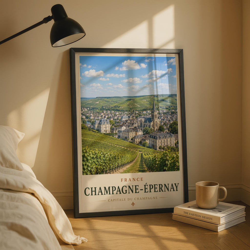 Champagne Epernay France Travel Poster, Vineyard Wall Art, French Wine Region Print