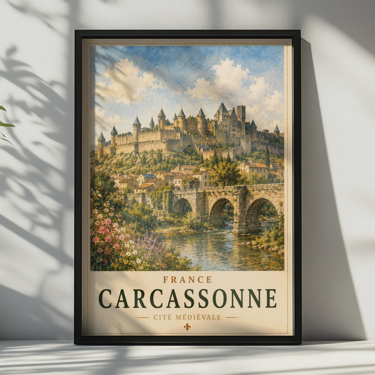 Carcassonne France Travel Poster, Medieval Castle Wall Art, French City Print
