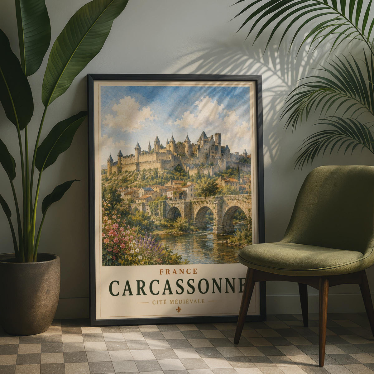 Carcassonne France Travel Poster, Medieval Castle Wall Art, French City Print